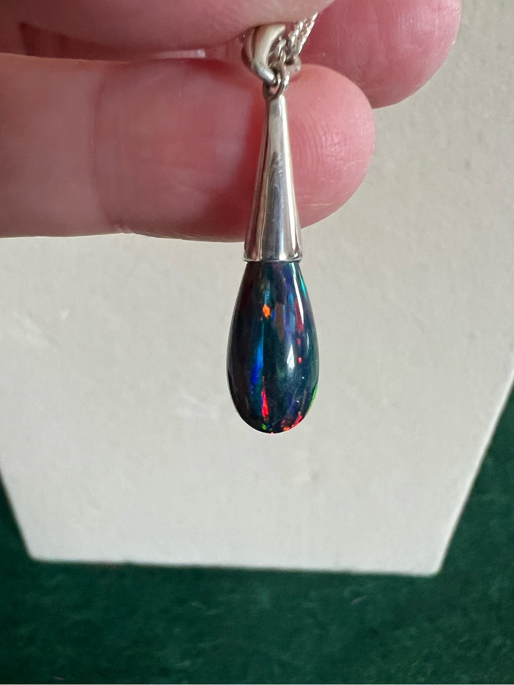 Sterling Silver Black Opal Teardrop Necklace & Earrings Set - Picture 4 of 11